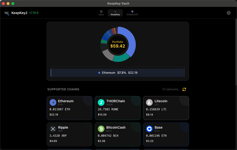 Preview of KeepKey Desktop dashboard